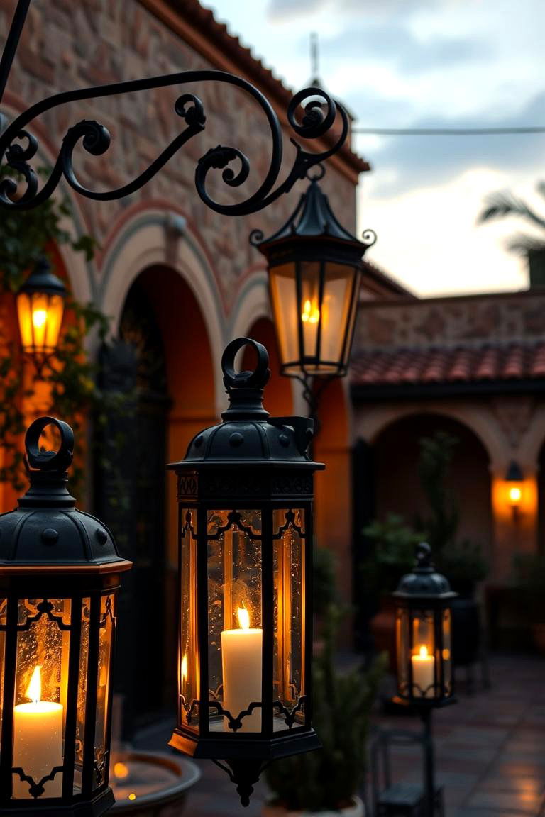 Courtyard with Traditional Spanish Lanterns - 24 spanish style patio ideas