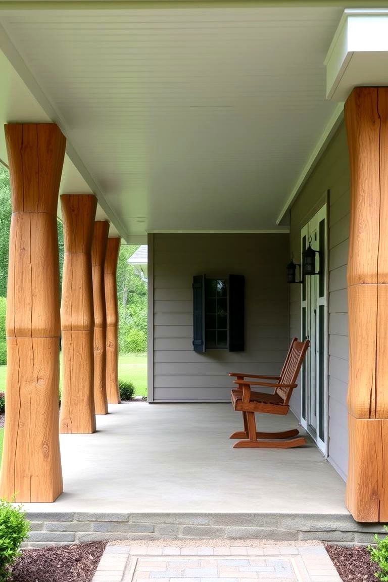 Covered Porch with Natural Wood Columns - 24 modern cottage house exterior ideas