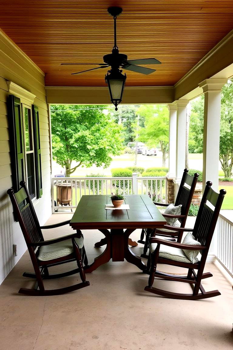 Covered Porch with Rocking Chairs - 24 Outdoor Dining Area Ideas