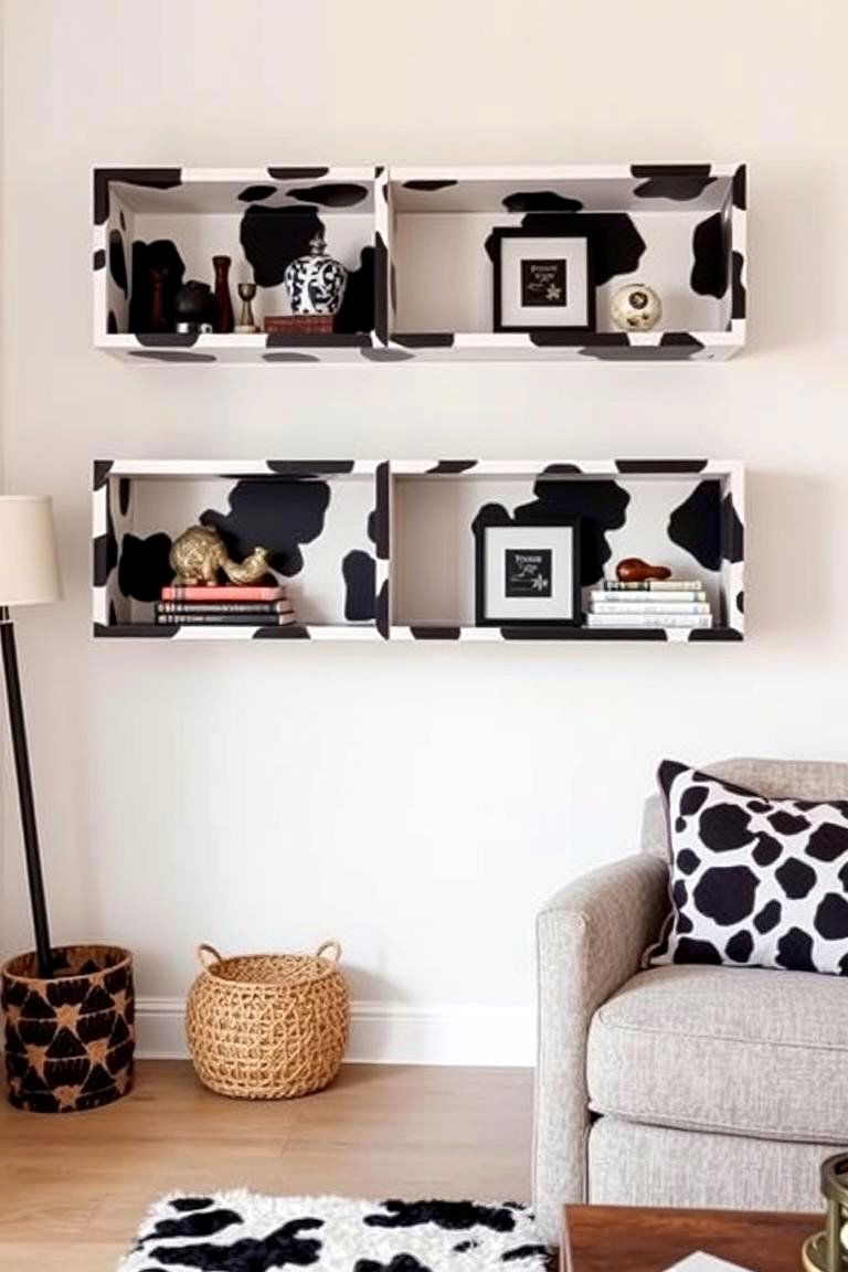 Cow Print Accent Shelves - 24 Cow Print Room Decor Ideas