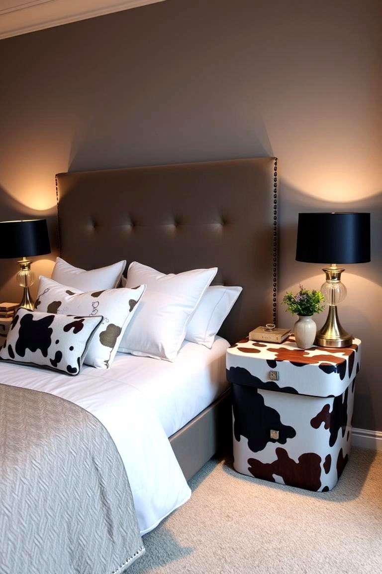Cow Print Bedside Tables - 24 Cow Print Room Decor Ideas