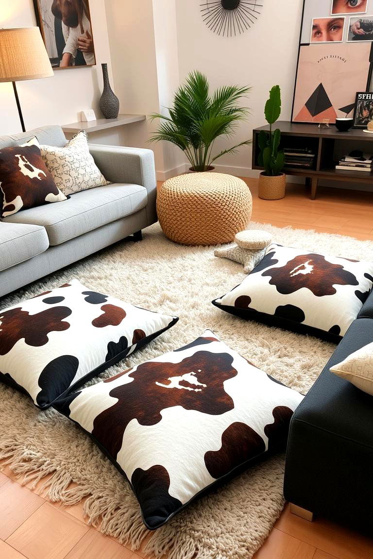 Cow Print Floor Cushions - 24 Cow Print Room Decor Ideas