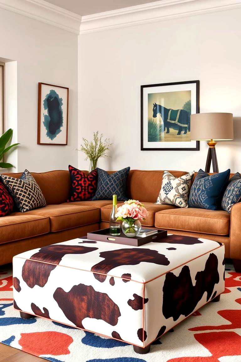 Cow Print Ottomans - 24 Cow Print Room Decor Ideas