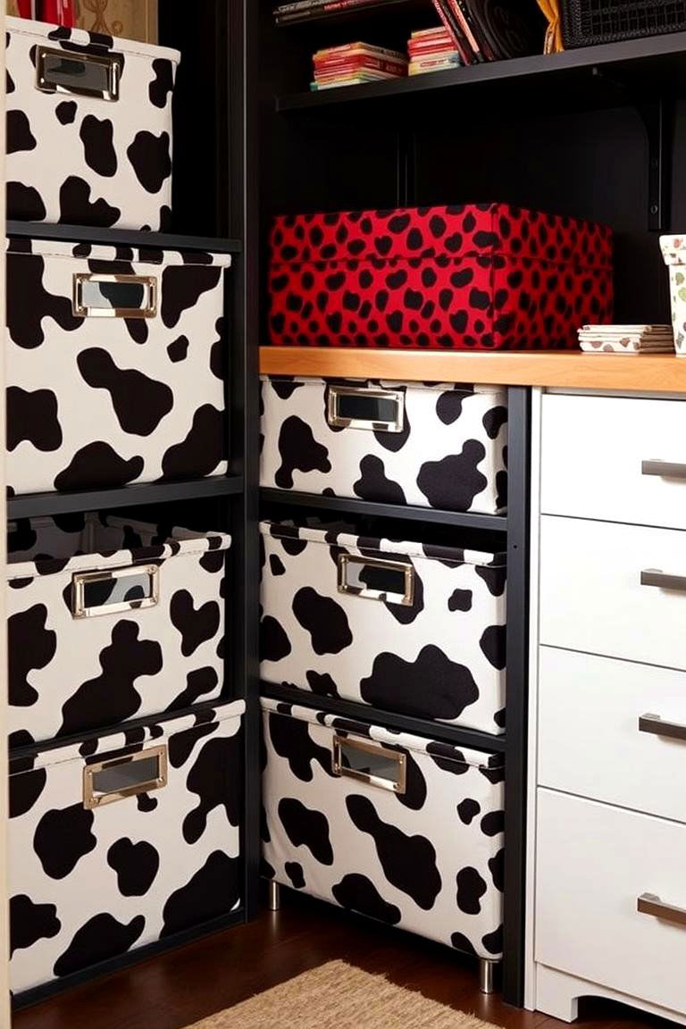 Cow Print Storage Bins - 24 Cow Print Room Decor Ideas