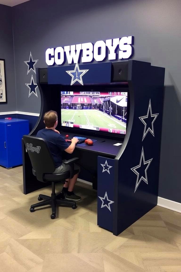 Cowboys Themed Gaming Station - 24 Dallas Cowboys Man Cave Ideas