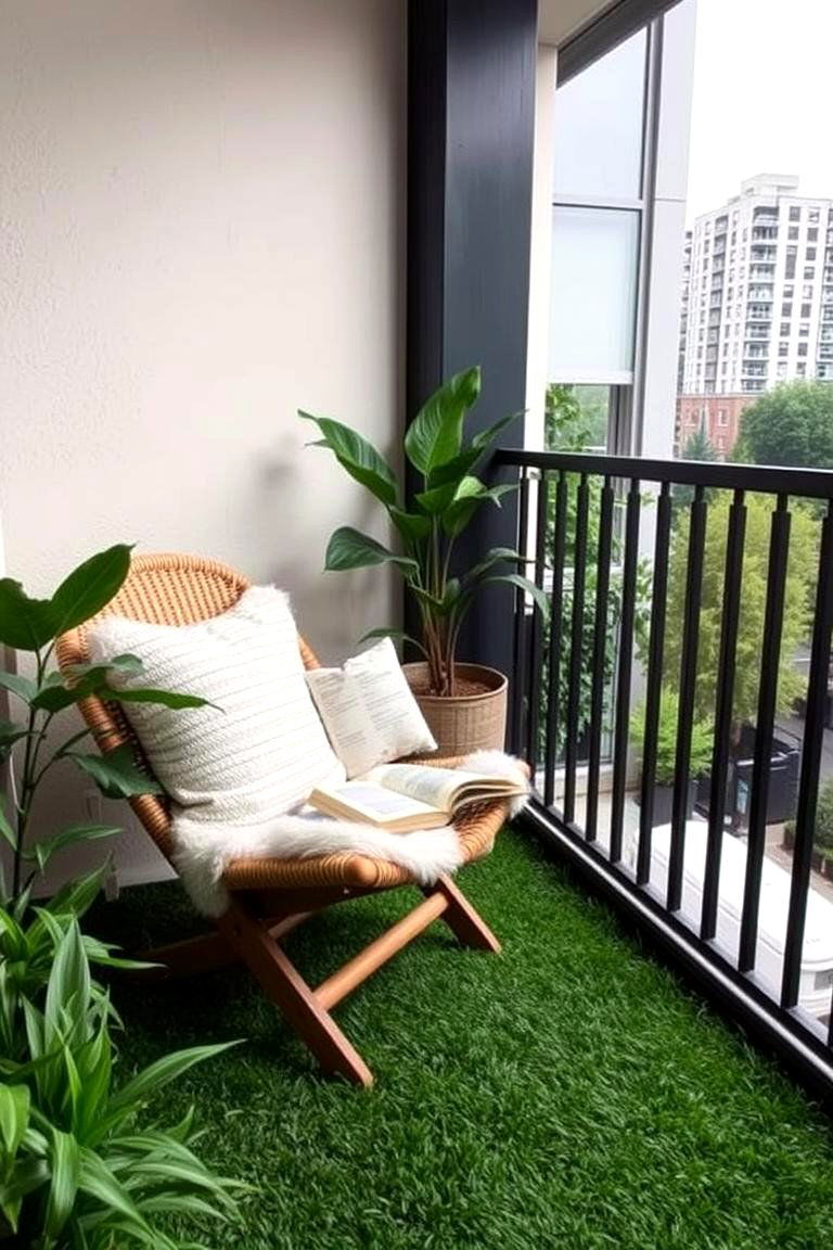 Cozy Balcony Reading Nook - 24 Artificial Grass Balcony Design