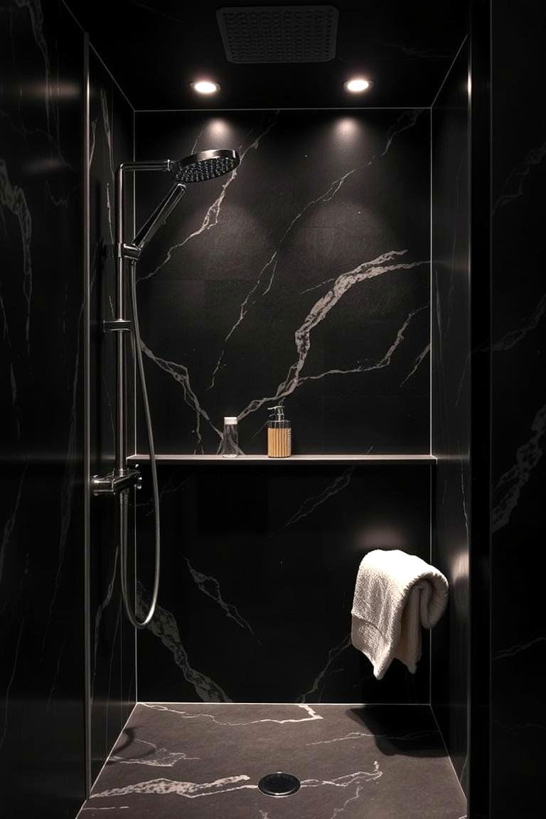 Cozy Black Inspired Shower Niche - 24 Black Bathroom Ideas