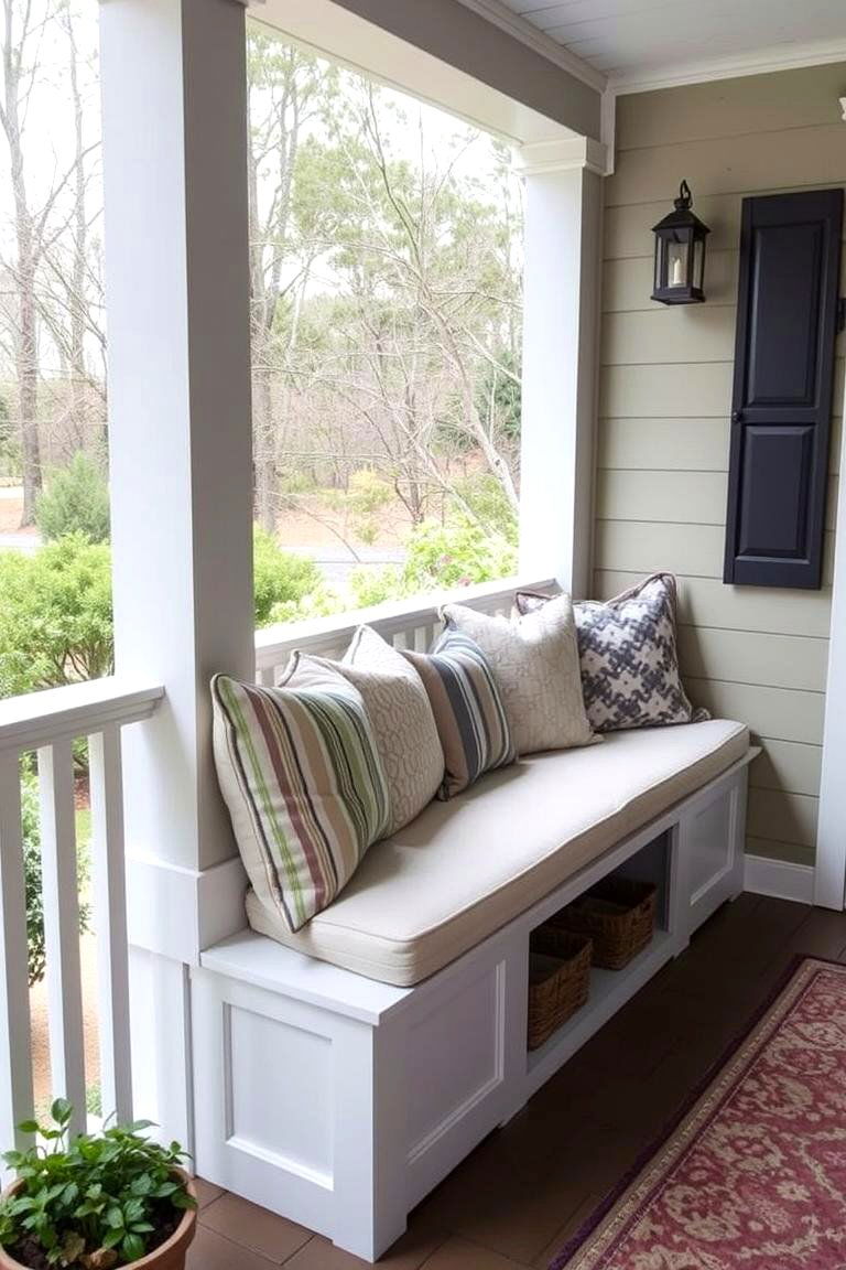 Cozy Built In Bench for Space Efficiency - 24 Front Porch Bench Ideas
