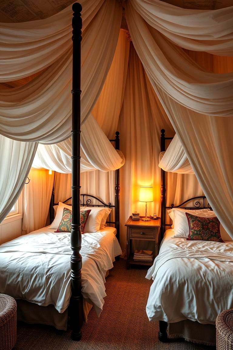 Cozy Bunk Room with Canopy Design - 24 bunk room ideas