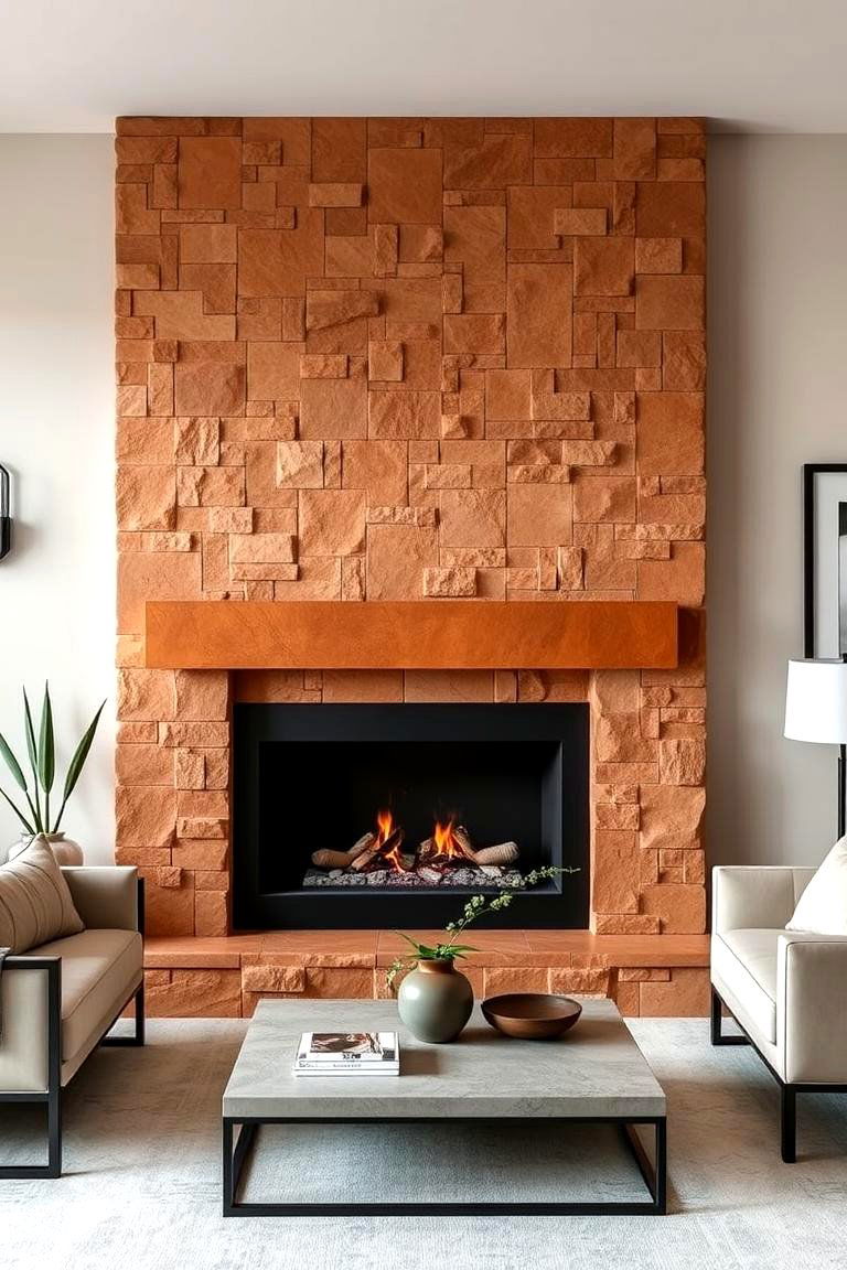 Cozy Burnt Orange Fireplace Surround - 24 Burnt Orange Living Room Ideas