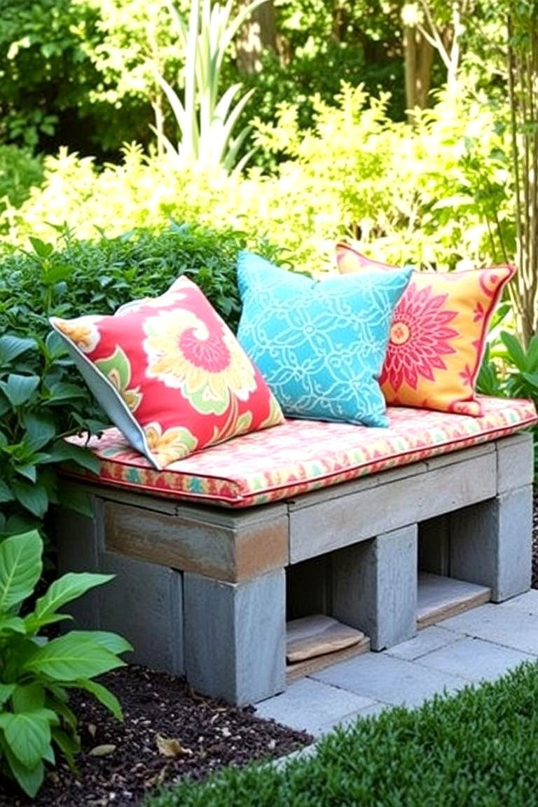 Cozy Cinder Block Bench - 24 Cinder Block Garden Ideas