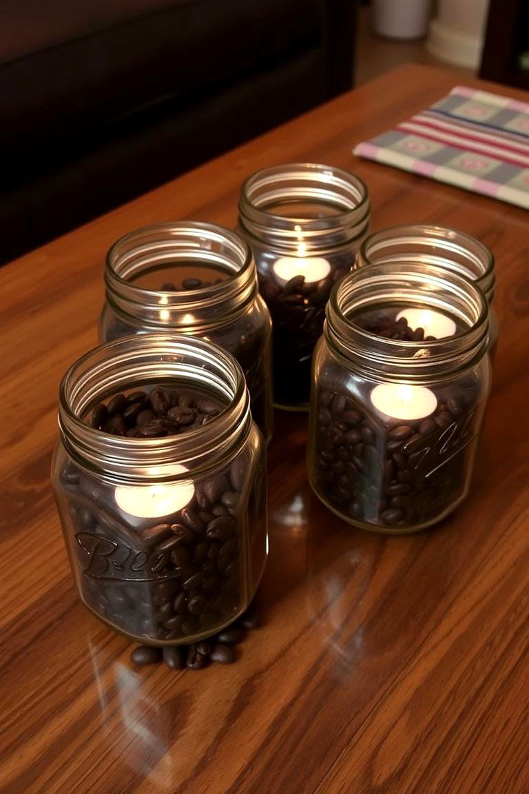Cozy Coffee Bean and Candle Mason Jars - 24 Mason Jar Centerpiece Ideas