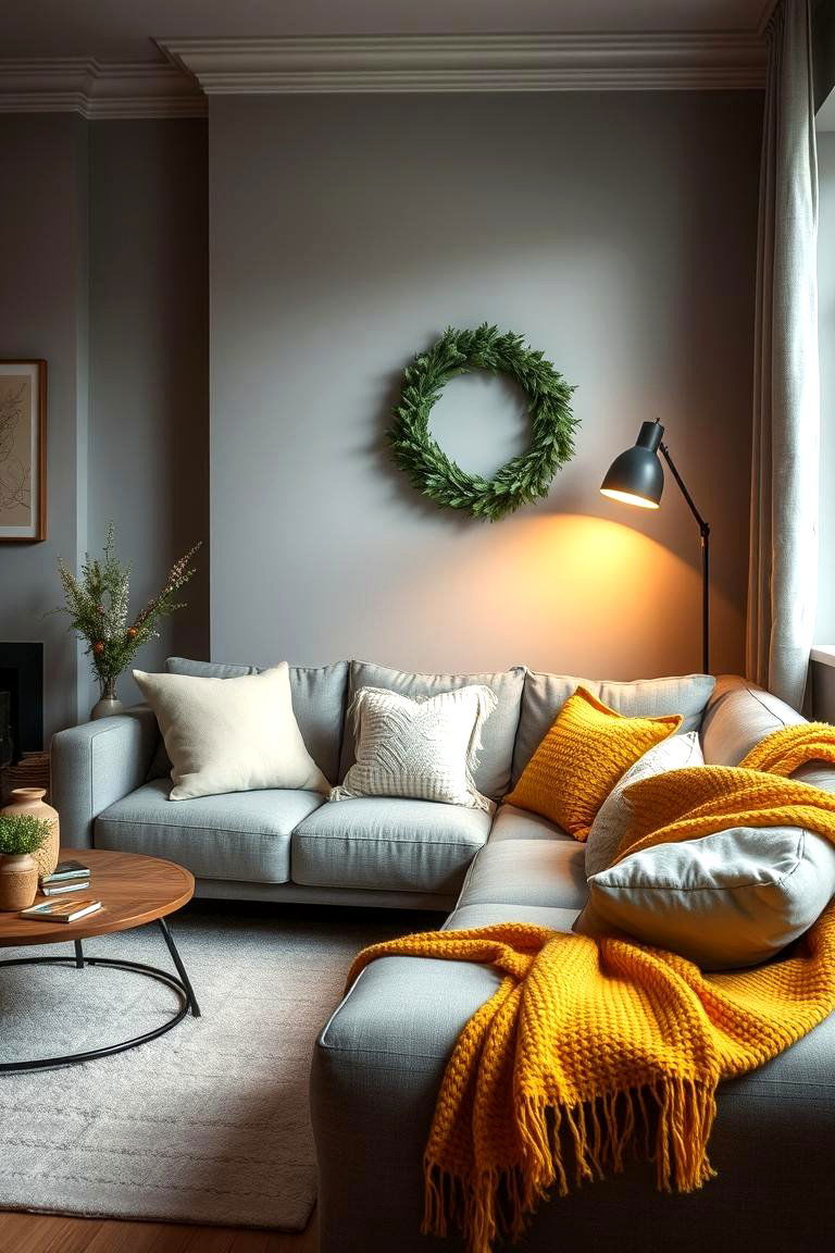 Cozy Comfort Grey Textiles and Yellow Throws - 24 Grey and Yellow Living Room Ideas