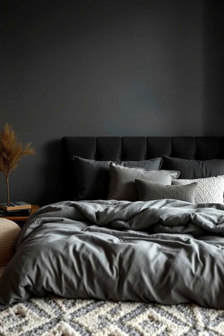 Cozy Comfort Layering - 24 Dark Grey Bedroom Ideas