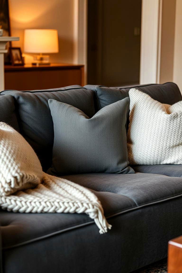 Cozy Comfort with Soft Textures - 24 dark grey couch living room ideas