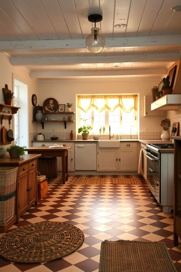 Cozy Cottage Checkered Design - 24 Kitchens With Checkered Floors