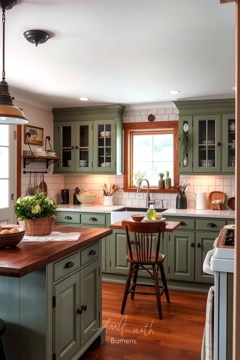 Cozy Country Vibes - 24 Rustic Sage Green Kitchen Cabinets