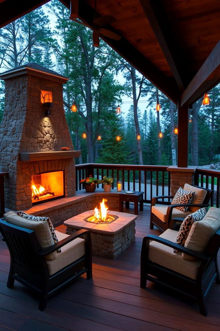 Cozy Covered Deck with Outdoor Fireplace - 24 Covered Deck Ideas