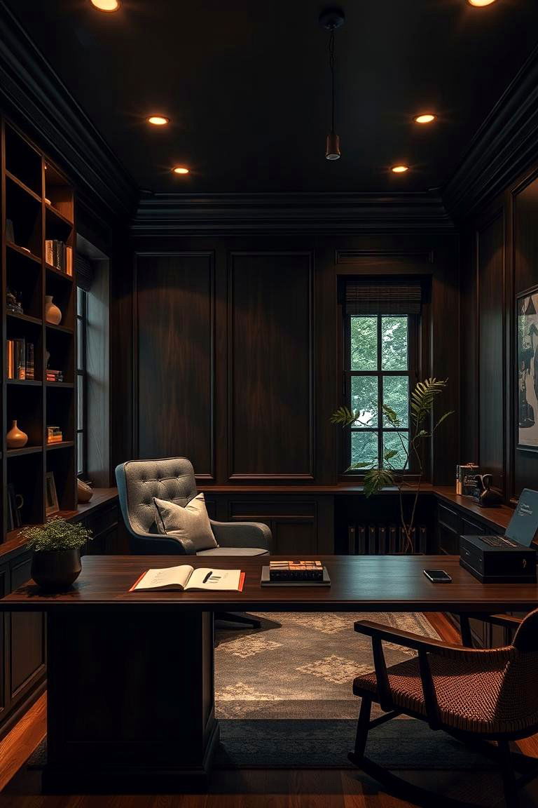 Cozy Dark Wood Tones - 24 dark home office design ideas