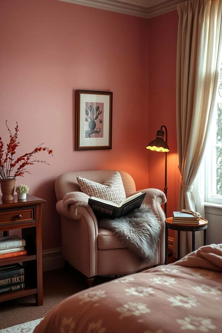 Cozy Dusty Rose Reading Nook - 24 Dusty Rose Bedroom Ideas