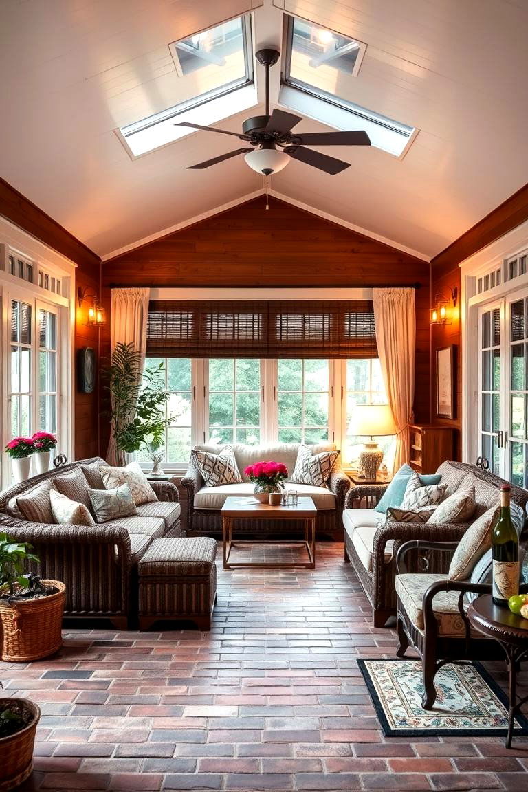 Cozy Family Gathering - 24 Brick Floor Sunroom Ideas