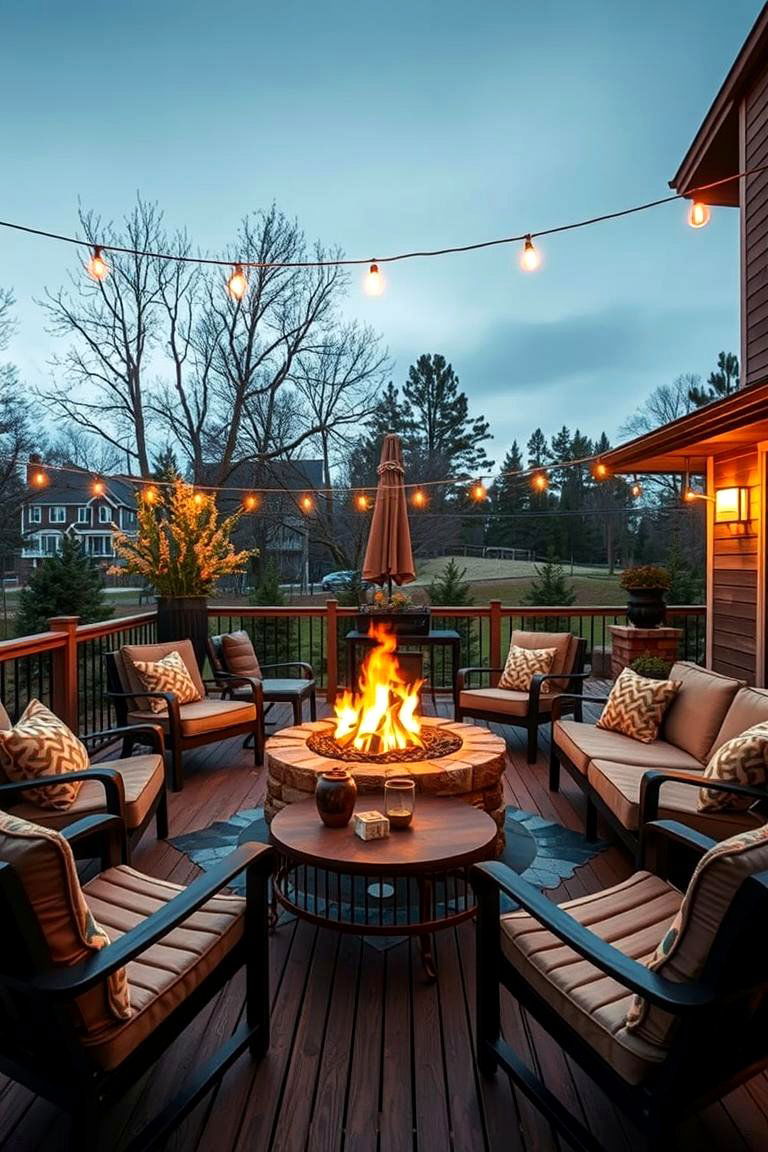 Cozy Fire Pit Gathering Deck - 24 Ground Level Deck Ideas
