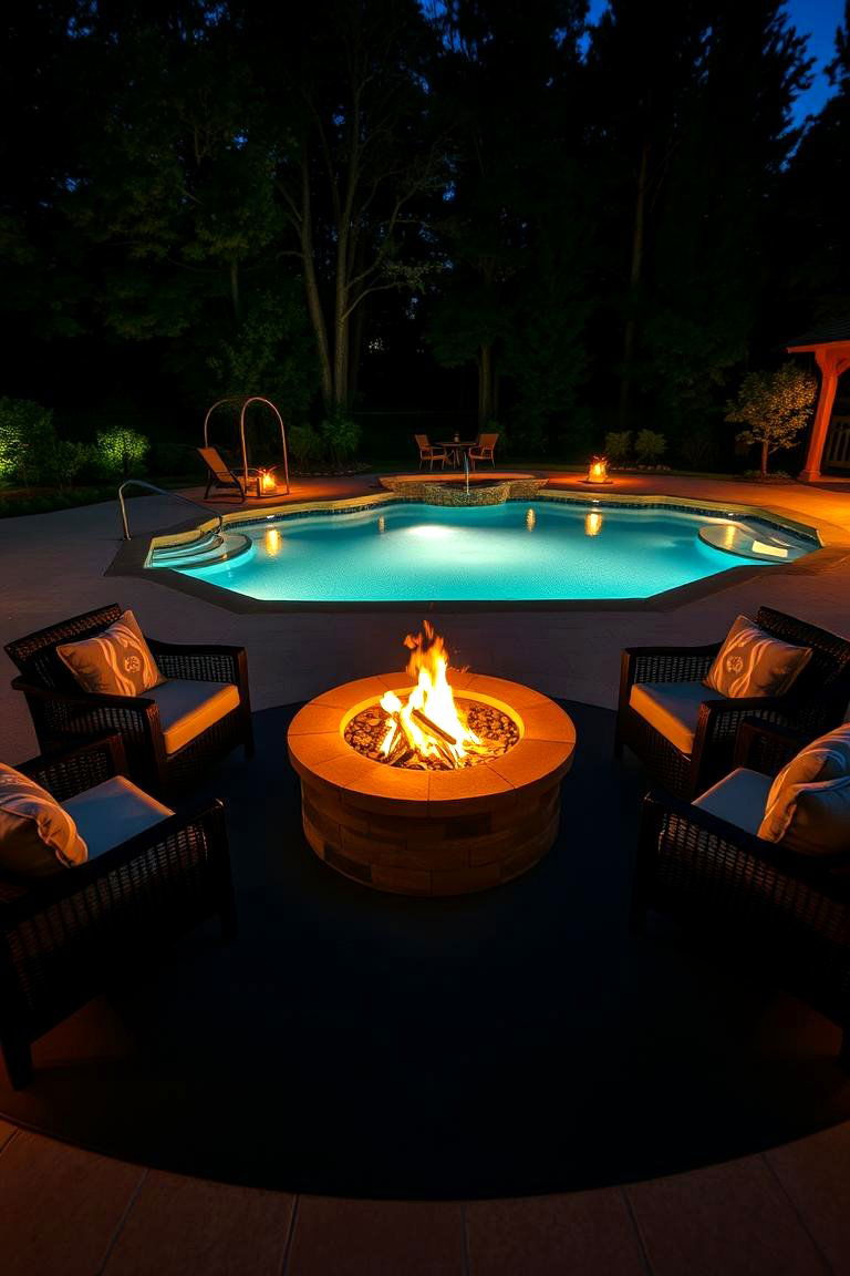 Cozy Fire Pit Gathering Spot - 24 Pool Landscaping Ideas