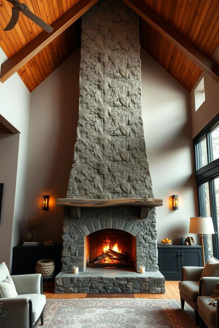 Cozy Fireplace Centerpiece - 24 Rooms With Fireplaces With Vaulted Ceilings Features