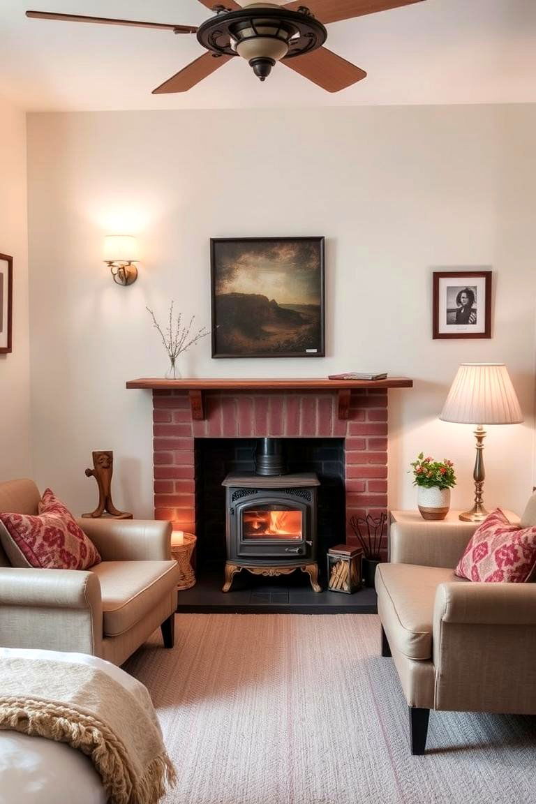 Cozy Fireplace Corner - 24 Country Bedroom Ideas