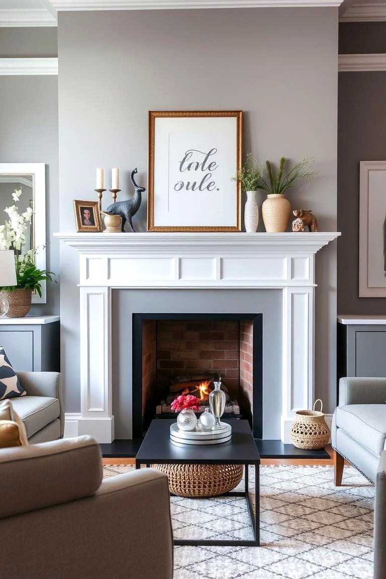 Cozy Fireplace Focal Point - 24 Grey and White Living Room Ideas