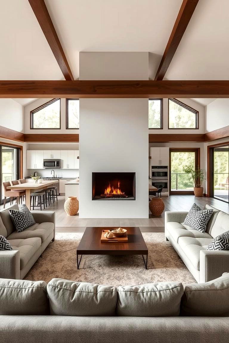 Cozy Fireplace as a Focal Point - 24 Open Kitchen Living Room Ideas