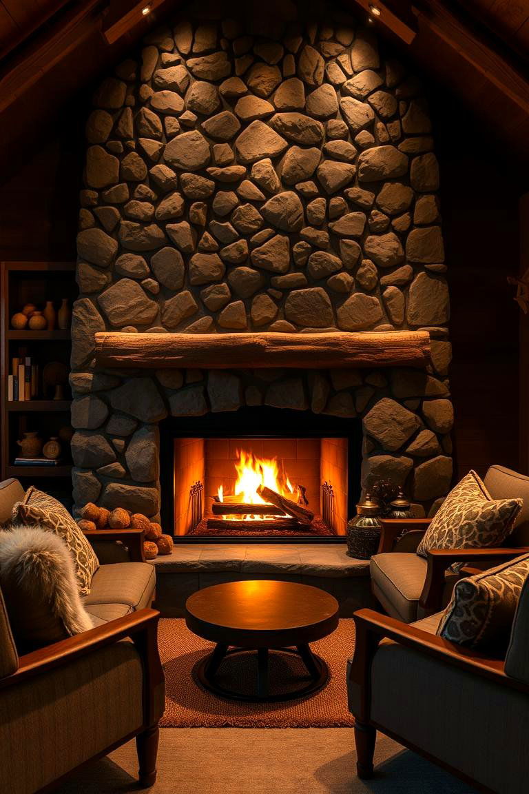 Cozy Fireside Retreat - 24 Hunting Man Cave Ideas