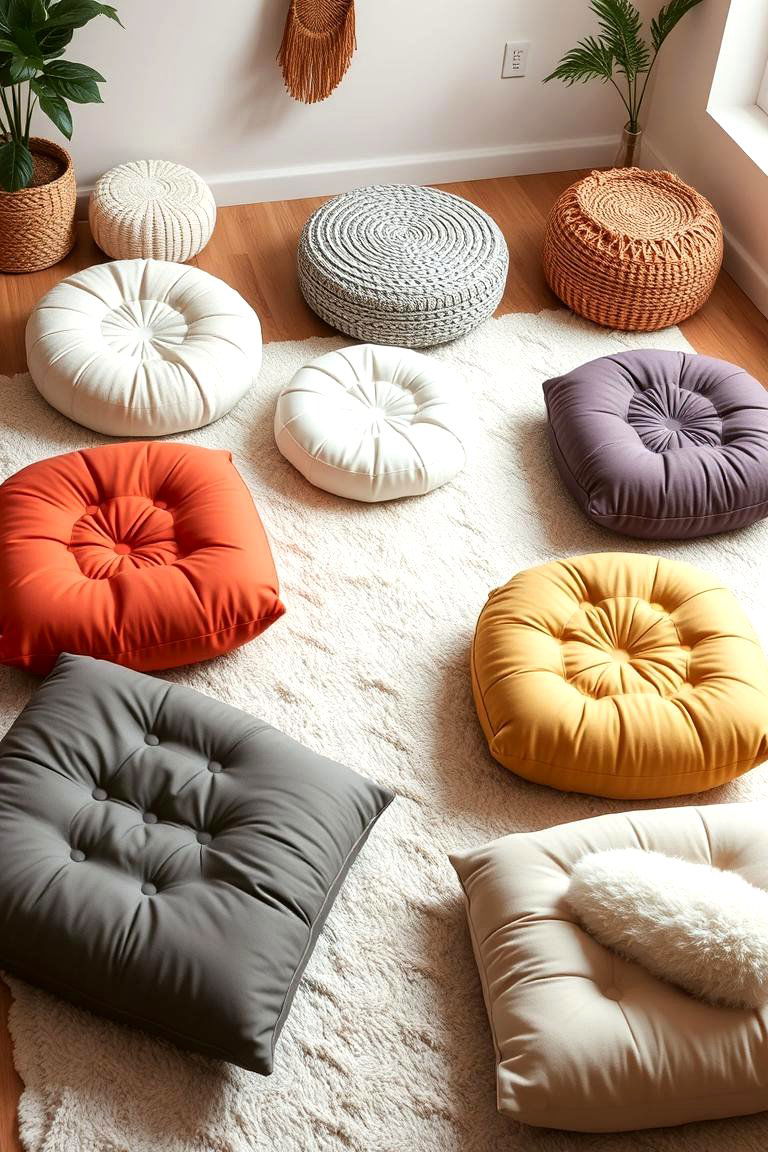 Cozy Floor Cushions and Poufs - 24 Boho Living Room Ideas