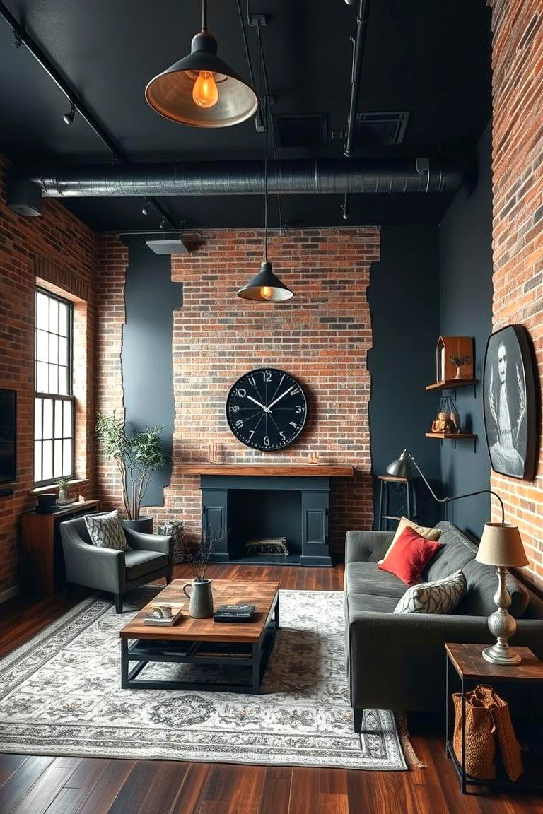 Cozy Industrial Charm - 24 Contrasting Living Rooms With Dark Grey Walls