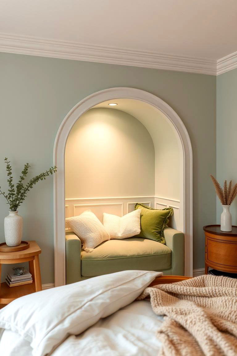 Cozy Light Green Reading Nook - 24 Light Green Bedroom Ideas