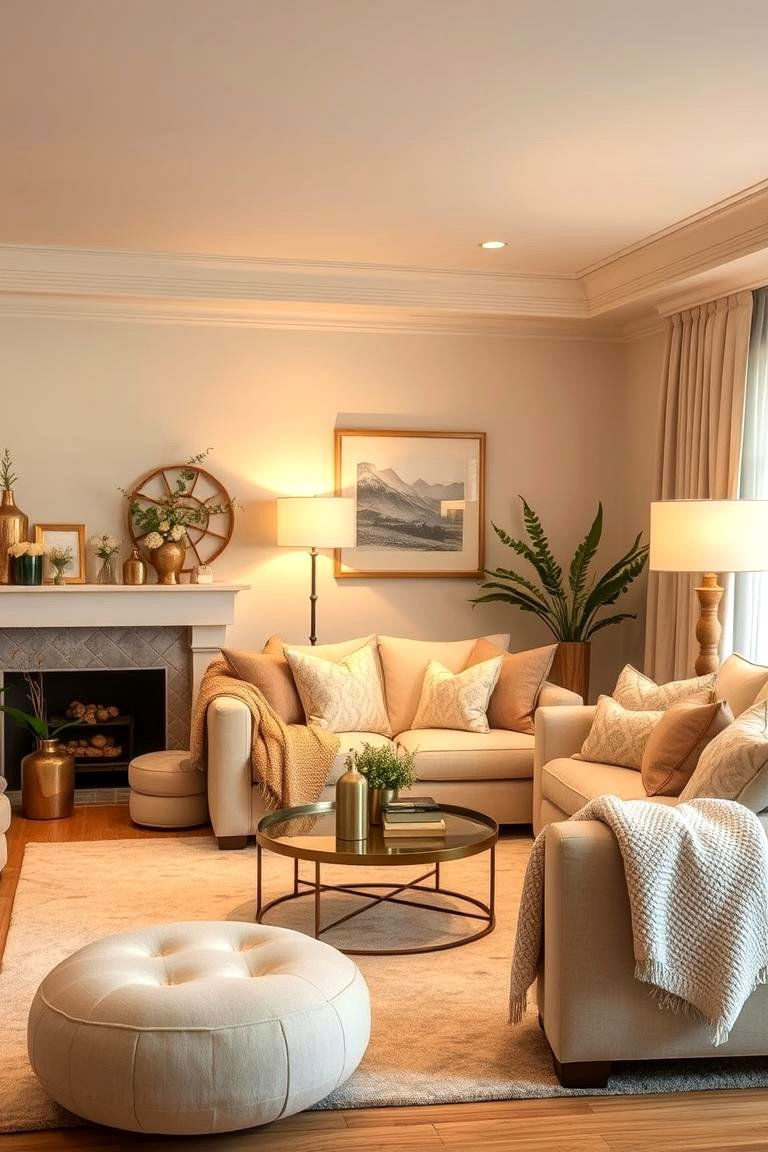 Cozy Living Room with Cream and Gold - 24 Cream and Gold Living Room Ideas