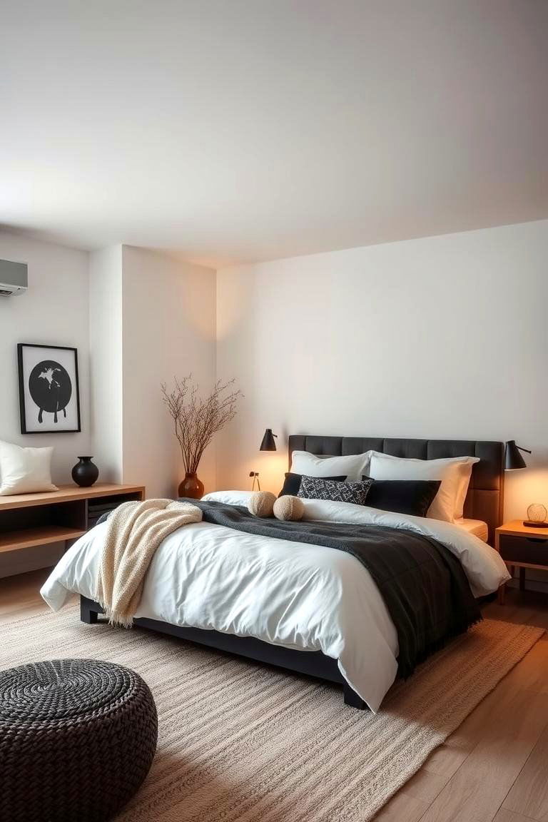 Cozy Minimalist Comfort - 24 Feminine Black and White Bedroom Ideas