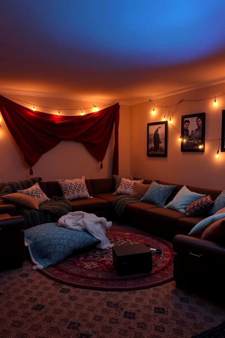 Cozy Movie Den - 24 Basement Playroom Ideas