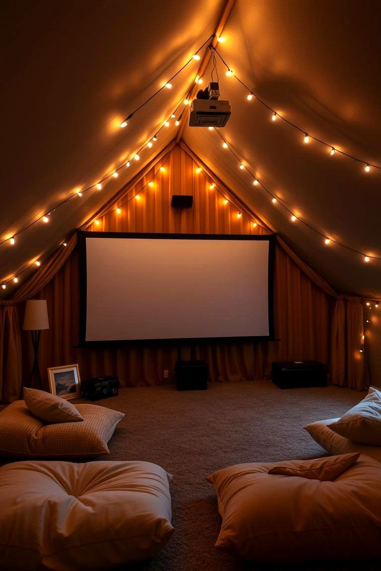 Cozy Movie Room with Ambient Lighting - 24 Low Ceiling Small Attic Room Ideas