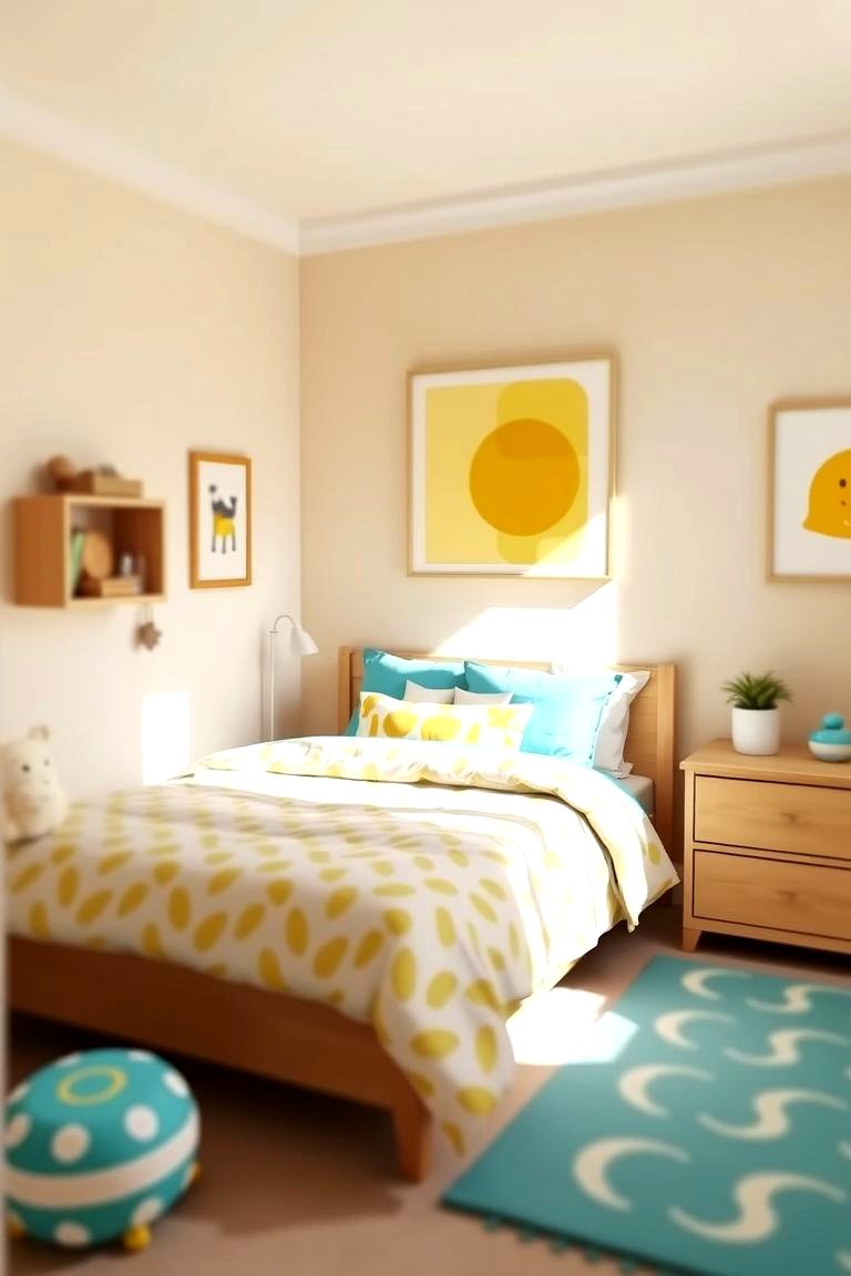 Cozy Neutral Tones with Pops of Color - 24 Kids Room Paint Ideas
