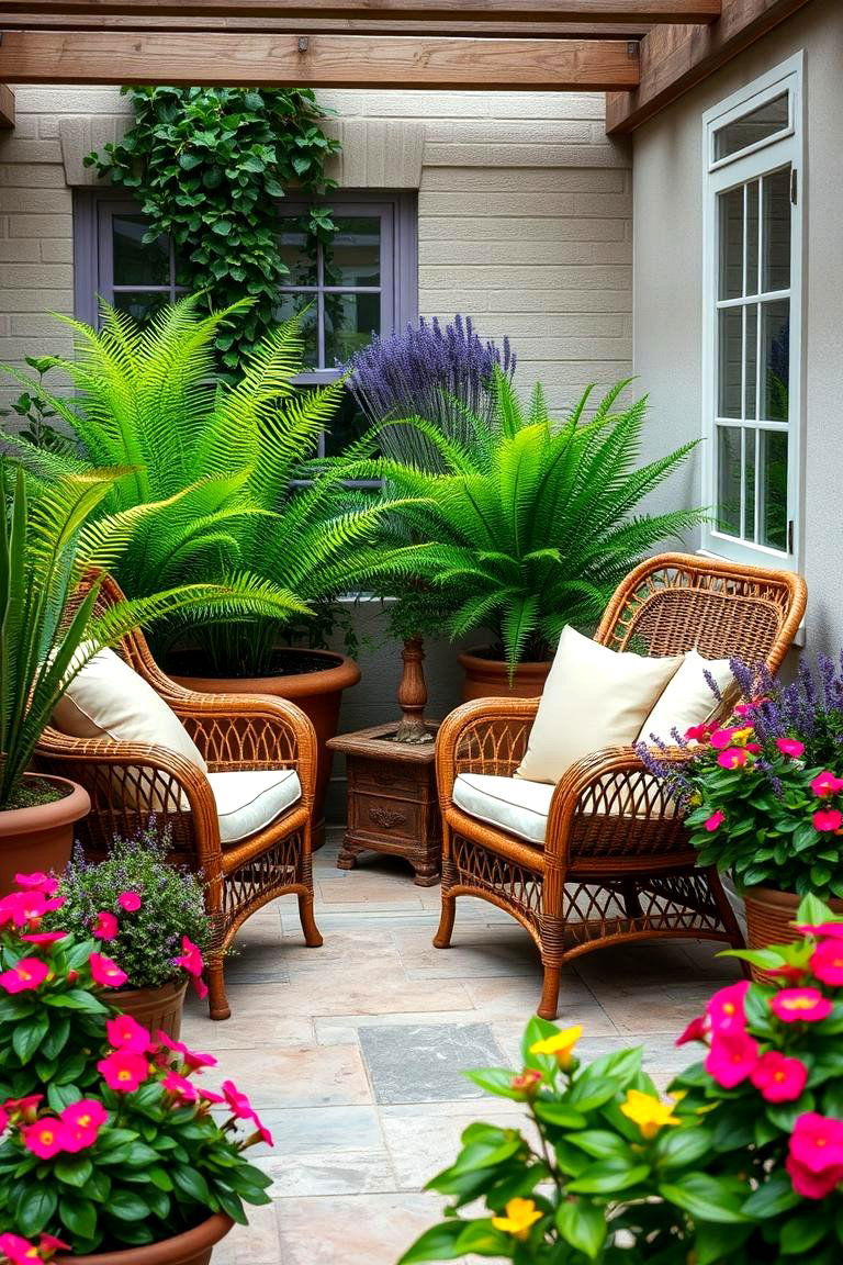 Cozy Outdoor Seating Surrounded by Plants - 24 Patio Garden Ideas