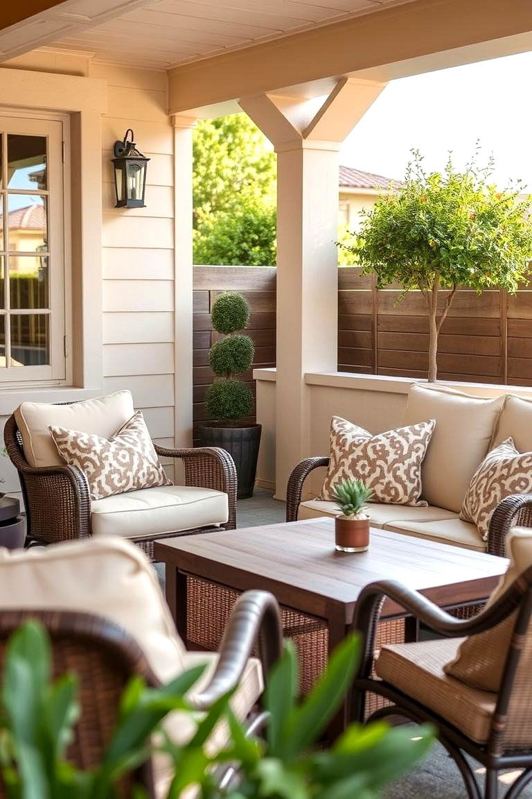 Cozy Outdoor Seating in Cream and Brown - 24 Cream and Brown House Exterior Ideas