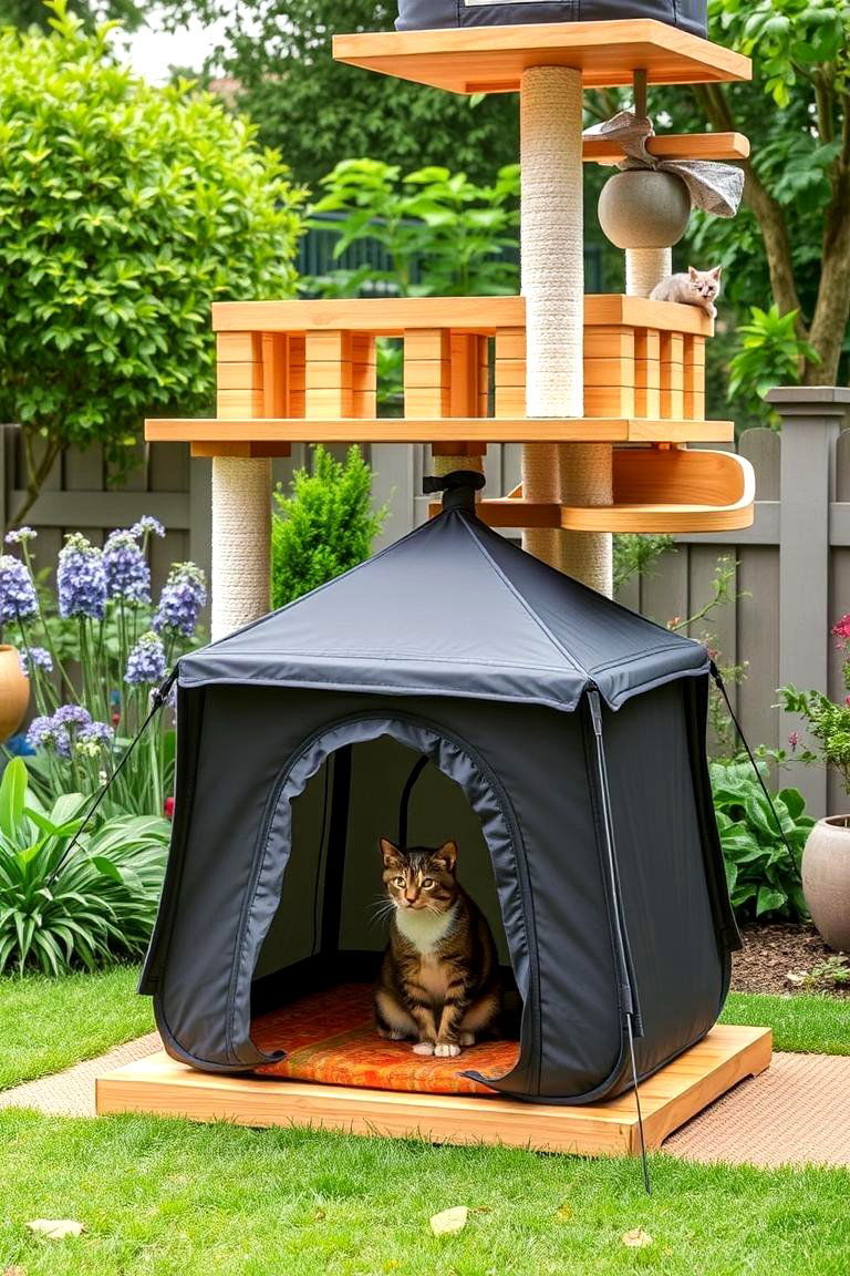 Cozy Outdoor Tent Area Cat Tree - 24 Outdoor Cat Tree Ideas