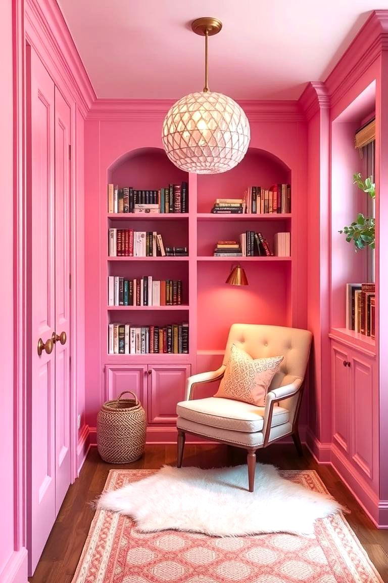 Cozy Pink Reading Nook - 24 Pink Dorm Room Ideas