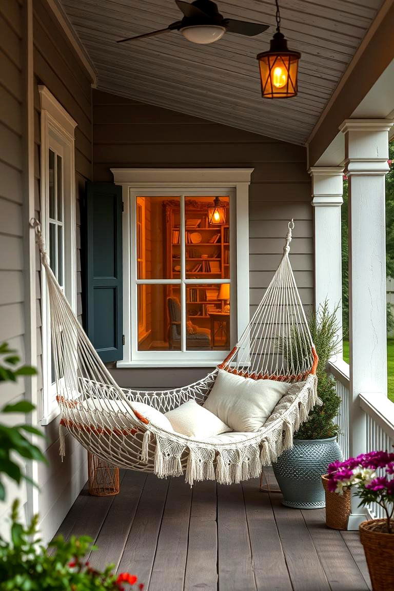Cozy Porch Hammock Reading Spot - 24 Outdoor Reading Nook Ideas