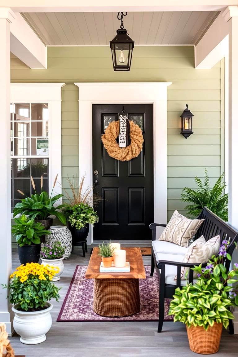 Cozy Porch Retreat - 24 Sage Green House With Black Door
