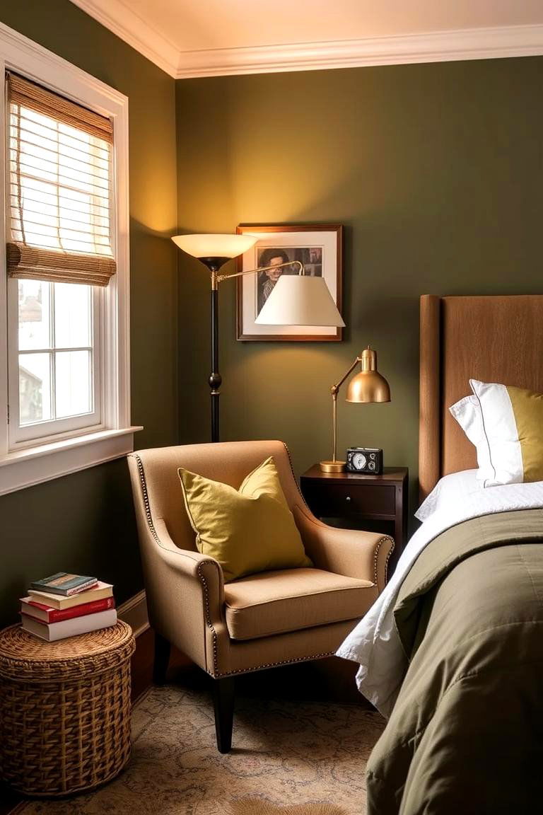 Cozy Reading Nook in Olive Green - 24 Olive Green Bedroom Ideas