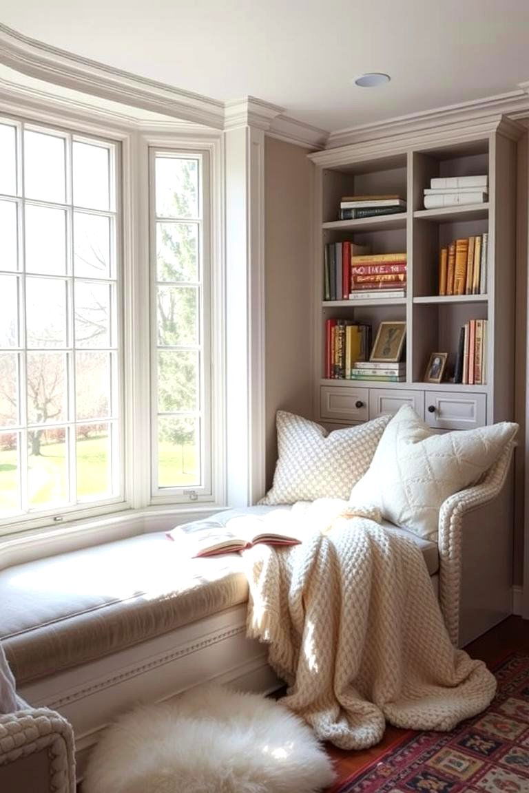 Cozy Reading Nook with Plush Cushions - 24 Bay Window Ideas