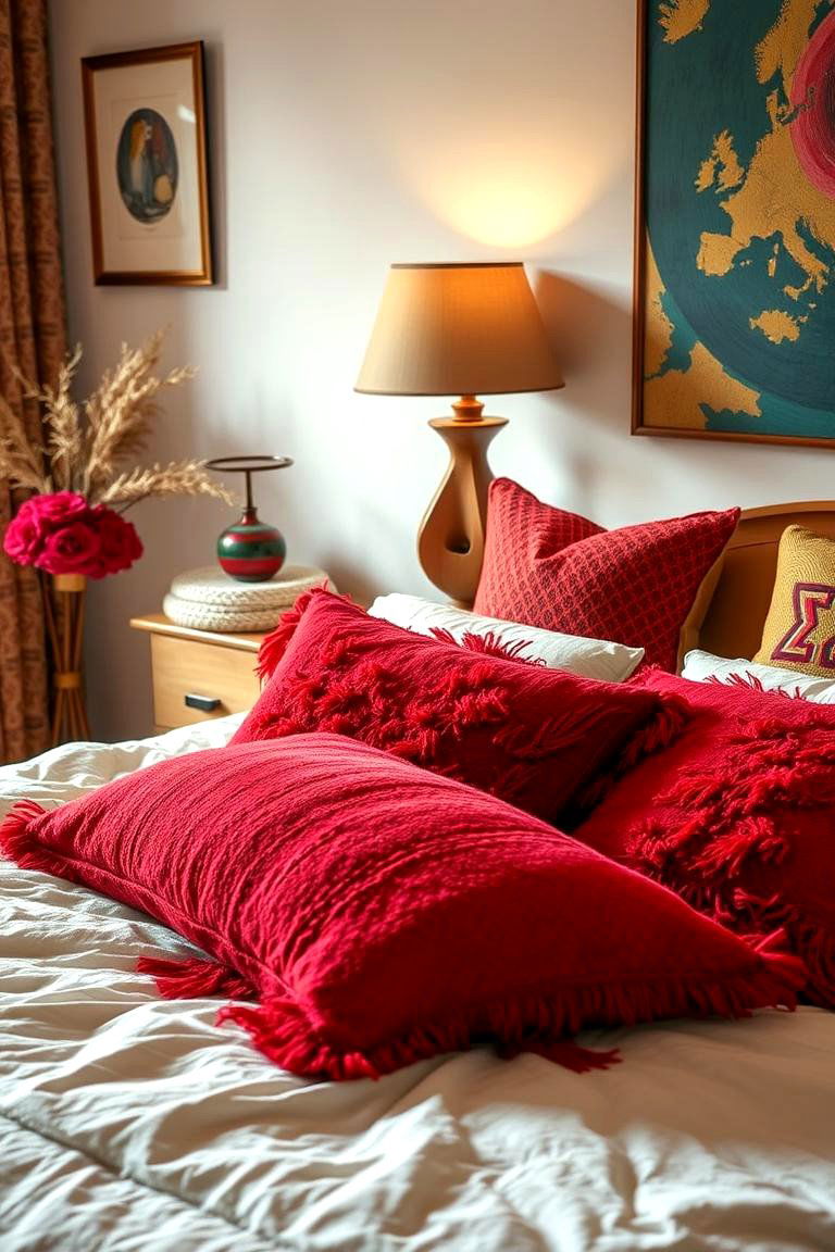 Cozy Red Throw Pillows - 24 Red Bedroom Ideas