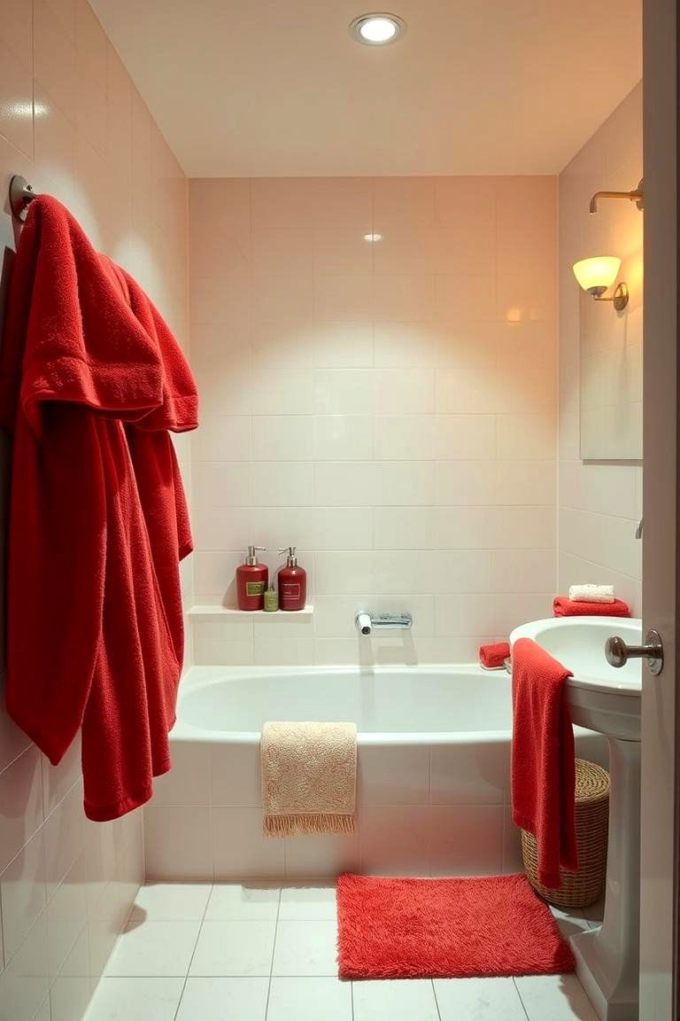 Cozy Red Towels and Accessories - 24 Red Bathroom Ideas